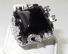 Jewellery Kingdom Ladies Black Cocktail Cz 4 Carat Statement Jet Square Rhodium Silver Ring - Jewelry Rings - British D'sire