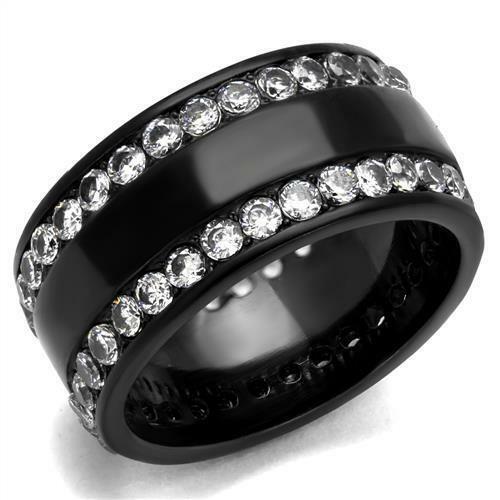 Jewellery Kingdom Ladies Black Cz Stainless Steel Band Eternity Wedding Ring - Jewelry Rings - British D'sire Main image