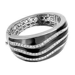 Jewellery Kingdom Ladies Black Enamel Cubic Zirconia Silver Rhodium Hinged Bangle - Bracelets & Bangles - British D'sire