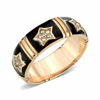 Jewellery Kingdom Ladies Black Enamel Star Band 7mm Cubic Zirconia Ring (Gold) - Rings - British D'sire