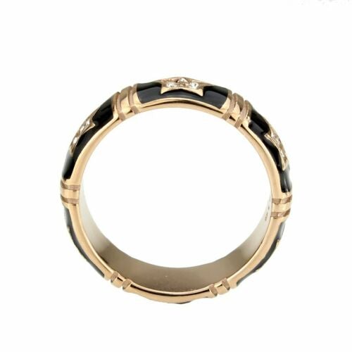 Jewellery Kingdom Ladies Black Enamel Star Band 7mm Cubic Zirconia Ring (Gold) - Rings - British D'sire