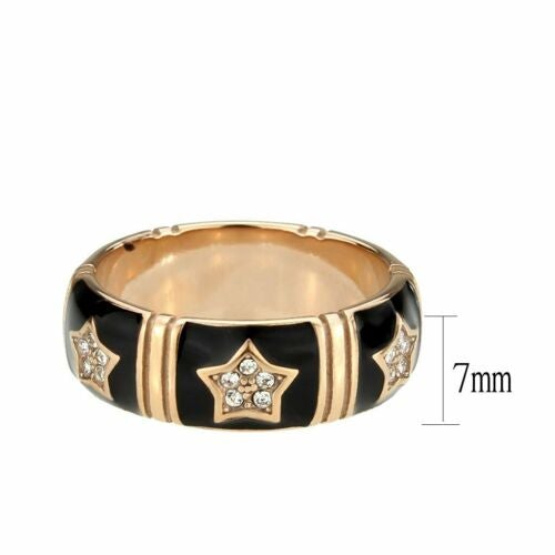 Jewellery Kingdom Ladies Black Enamel Star Band 7mm Cubic Zirconia Ring (Gold) - Rings - British D'sire