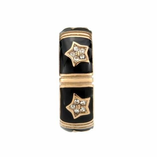 Jewellery Kingdom Ladies Black Enamel Star Band 7mm Cubic Zirconia Ring (Gold) - Rings - British D'sire