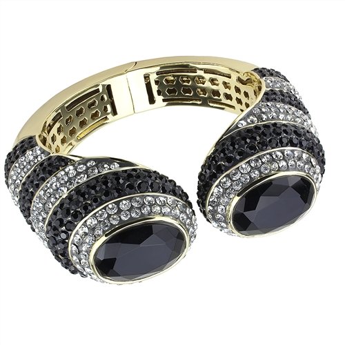 Jewellery Kingdom Ladies Black Jet 5 Carat Cubic Zirconia Handmade Bangle (Gold) - Jewelry Rings - British D'sire