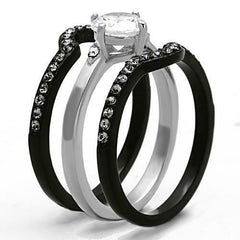 Jewellery Kingdom Ladies Black Wedding Engagement Cz Bands Set Stainless Steel Ring - Jewelry Rings - British D'sire