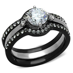 Jewellery Kingdom Ladies Black Wedding Engagement Cz Bands Set Stainless Steel Ring - Jewelry Rings - British D'sire