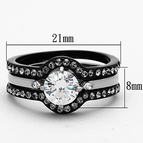 Jewellery Kingdom Ladies Black Wedding Engagement Cz Bands Set Stainless Steel Ring - Jewelry Rings - British D'sire