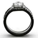 Jewellery Kingdom Ladies Black Wedding Engagement Cz Bands Set Stainless Steel Ring - Jewelry Rings - British D'sire