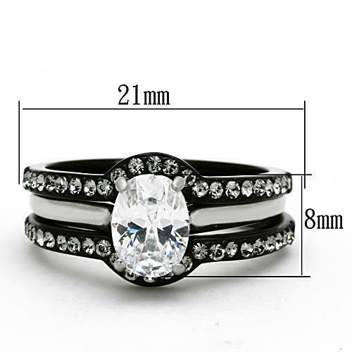 Jewellery Kingdom Ladies Black Wedding Engagement Cz Bands Stainless Steel Ring Set Secondary image