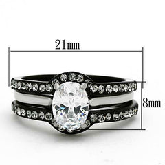 Jewellery Kingdom Ladies Black Wedding Engagement Cz Bands Stainless Steel Ring Set - Jewelry Rings - British D'sire