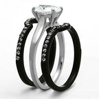 Jewellery Kingdom Ladies Black Wedding Engagement Cz Bands Stainless Steel Ring Set - Jewelry Rings - British D'sire