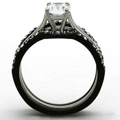 Jewellery Kingdom Ladies Black Wedding Engagement Cz Bands Stainless Steel Ring Set - Jewelry Rings - British D'sire