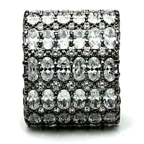 Jewellery Kingdom Ladies Black Wide Band 20mm Oval Cz Stones All Round Stainless Steel Ring - Jewelry Rings - British D'sire Main image