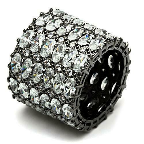 Jewellery Kingdom Ladies Black Wide Band 20mm Oval Cz Stones All Round Stainless Steel Ring Secondary image