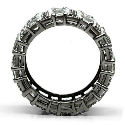 Jewellery Kingdom Ladies Black Wide Band 20mm Oval Cz Stones All Round Stainless Steel Ring - Jewelry Rings - British D'sire
