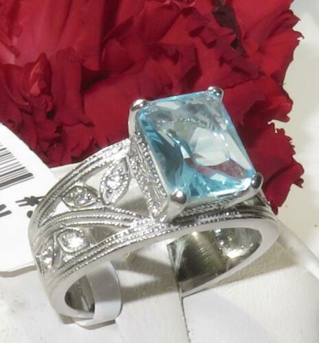Jewellery Kingdom Ladies Blue Aquamarine Cz Solitaire Stainless Steel Ring (Silver) - Jewelry Rings - British D'sire