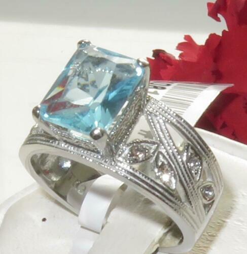 Jewellery Kingdom Ladies Blue Aquamarine Cz Solitaire Stainless Steel Ring (Silver) - Jewelry Rings - British D'sire