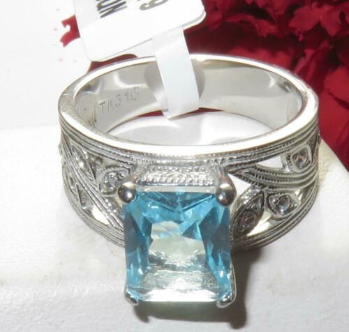 Jewellery Kingdom Ladies Blue Aquamarine Cz Solitaire Stainless Steel Ring (Silver) - Jewelry Rings - British D'sire