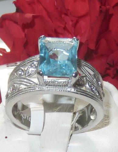 Jewellery Kingdom Ladies Blue Aquamarine Cz Solitaire Stainless Steel Ring (Silver) - Jewelry Rings - British D'sire