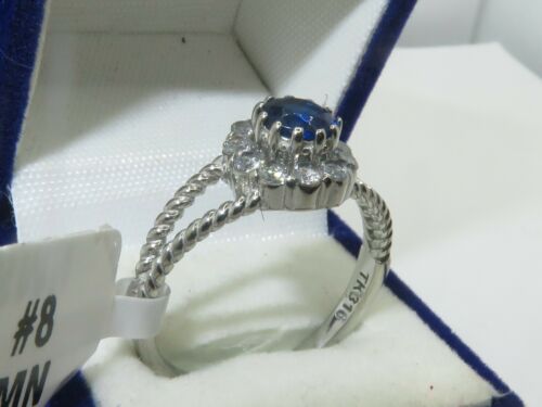 Jewellery Kingdom Ladies Blue Sapphire Ring Cz Dress Engagement Stainless Steel Rope 1 Carat - Jewelry Rings - British D'sire