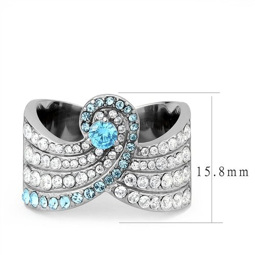 Jewellery Kingdom Ladies Blue Topaz Cz Stainless Steel 15mm Wide Band Pretty Silver Ring Secondary image