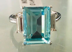 Jewellery Kingdom Ladies Blue Topaz Emerald Cut Three Stone Radiant Cut Ring (Silver) - Rings - British D'sire