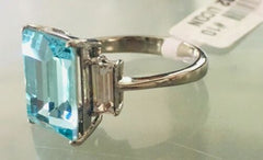 Jewellery Kingdom Ladies Blue Topaz Emerald Cut Three Stone Radiant Cut Ring (Silver) - Rings - British D'sire