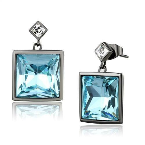 Jewellery Kingdom Ladies Blue Topaz Princess Dangle Drop 8 Carat Cz Stainless Steel Earrings - Earrings - British D'sire Main image