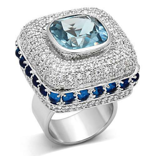 Jewellery Kingdom Ladies Blue Topaz Sapphire Cubic Zirconia Bezel Statement Cocktail Ring - Jewelry Rings - British D'sire Main image