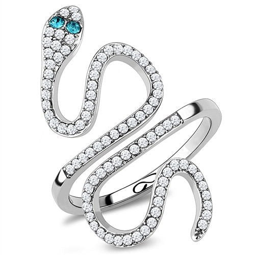 Jewellery Kingdom Ladies Blue Topaz Snake Pave Band Stainless Steel Ring (Silver) - Rings - British D'sire Main image