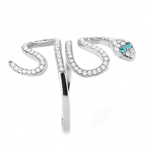 Jewellery Kingdom Ladies Blue Topaz Snake Pave Band Stainless Steel Ring (Silver) - Rings - British D'sire