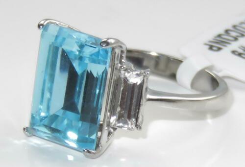 Jewellery Kingdom Ladies Blue Topaz Three Stone Emerald Radient Cut Cz Stainless Steel Ring Secondary image