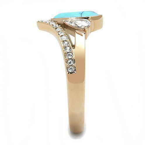 Jewellery Kingdom Ladies Blue Turquoise Pear Cut Bezel Ring (Gold) - Rings - British D'sire