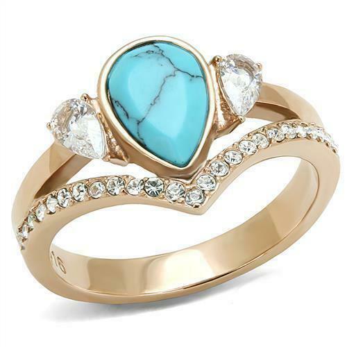 Jewellery Kingdom Ladies Blue Turquoise Pear Cut Bezel Ring (Gold) - Rings - British D'sire Main image