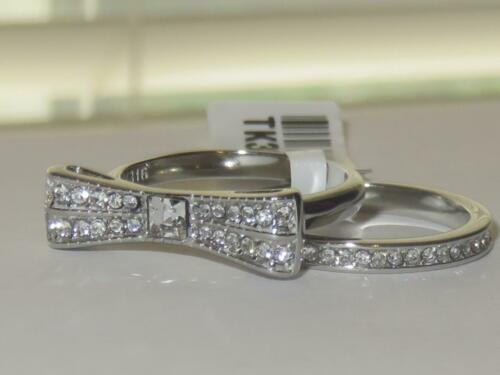 Jewellery Kingdom Ladies Bow Set Cz Engagement Wedding Stainless Steel Band Ring (Silver) - Jewelry Rings - British D'sire