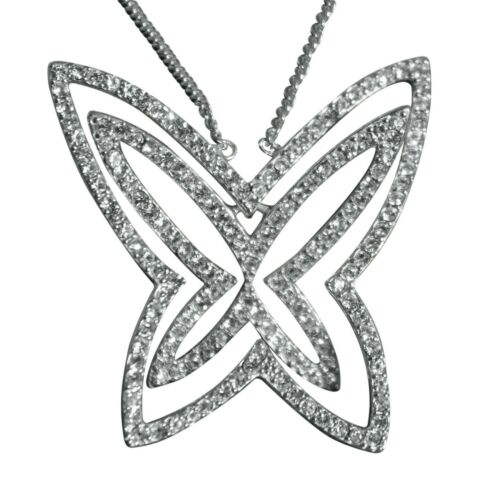 Jewellery Kingdom Ladies Butterfly Necklace Pendant Sterling Silver Cubic Zirconias Cz Pave 1374 - Necklaces & Pendants - British D'sire Main image