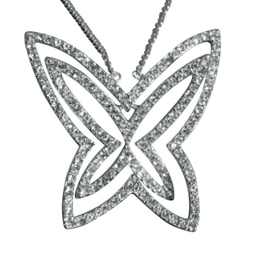 Jewellery Kingdom Ladies Butterfly Necklace Pendant Sterling Silver Cubic Zirconias Cz Pave 1374 - Necklaces & Pendants - British D'sire