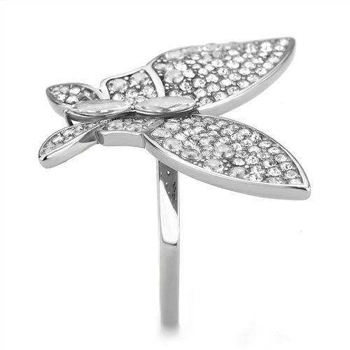 Jewellery Kingdom Ladies Butterfly Pave Cocktail Big Statement Stainless Steel Ring (Silver) - Jewelry Rings - British D'sire Main image