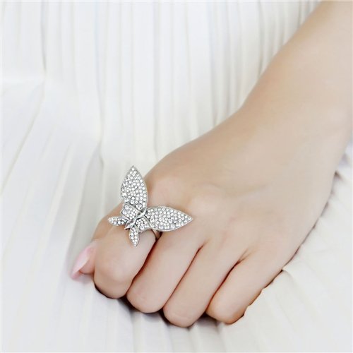 Jewellery Kingdom Ladies Butterfly Pave Cocktail Big Statement Stainless Steel Ring (Silver) Secondary image