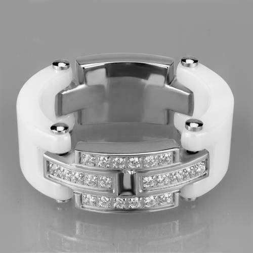 Jewellery Kingdom Ladies Ceramic Ring Band White Stainless Steel Cz Movable Screw 9mm Ring Secondary image