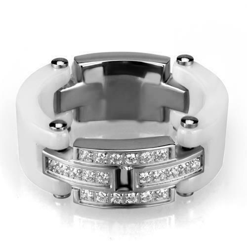 Jewellery Kingdom Ladies Ceramic Ring Band White Stainless Steel Cz Movable Screw 9mm Ring - Jewelry Rings - British D'sire Main image