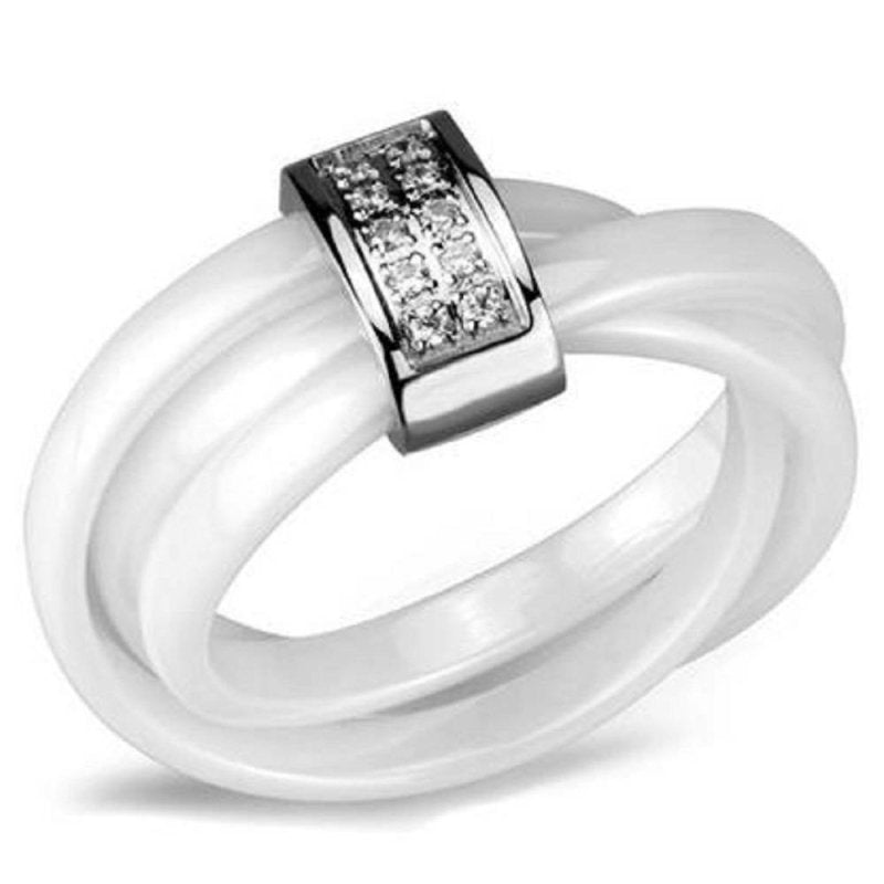 Jewellery Kingdom Ladies Ceramic Stainless Steel CZ Interlocking Movable Ring (White) - Jewelry Rings - British D'sire Main image
