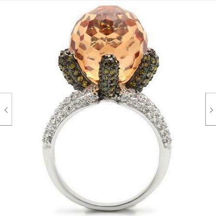 Jewellery Kingdom Ladies Champagne Ball Flower Cz Peridot Clear Cocktail Statement Ring - Jewelry Rings - British D'sire