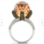 Jewellery Kingdom Ladies Champagne Ball Flower Cz Peridot Clear Cocktail Statement Ring - Jewelry Rings - British D'sire