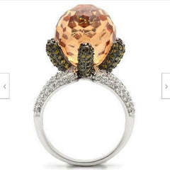 Jewellery Kingdom Ladies Champagne Ball Flower Cz Peridot Clear Cocktail Statement Ring - Jewelry Rings - British D'sire