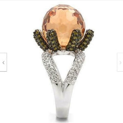 Jewellery Kingdom Ladies Champagne Ball Flower Cz Peridot Clear Cocktail Statement Ring - Jewelry Rings - British D'sire