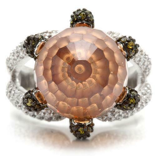 Jewellery Kingdom Ladies Champagne Ball Flower Cz Peridot Clear Cocktail Statement Ring Secondary image