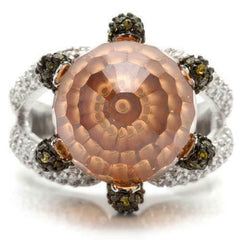 Jewellery Kingdom Ladies Champagne Ball Flower Cz Peridot Clear Cocktail Statement Ring - Jewelry Rings - British D'sire