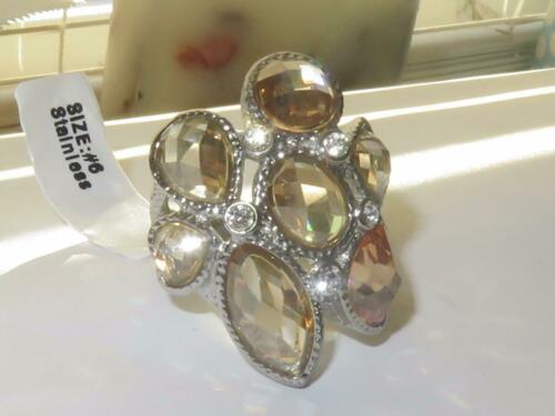 Jewellery Kingdom Ladies Champagne Cocktail Marquise Heart Oval Statement Rhodium Ring (Brown) Secondary image