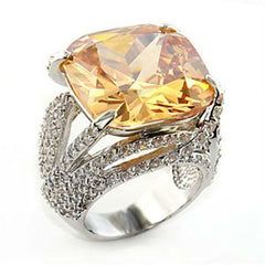 Jewellery Kingdom Ladies Champagne Cushion Cut Cz Rhodium Cocktail Brown 25ct Ring (Silver) - Jewelry Rings - British D'sire